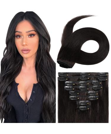 UK Fashion Shop Straight Hair Extensions Clip In Full Head 8 Strands for Women 50cm 105g 1B# Natural Black