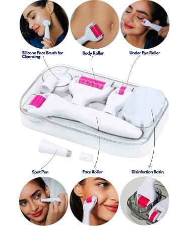 6 in 1 Titanium Derma Roller Kit for Microneedling Face and Body - 0.20, 0.25, 0.3mm Needles - Home Use Microdermabrasion Tool, Safe for Beginners - Face Roller Cosmetics - Buy Online on GoSupps.com