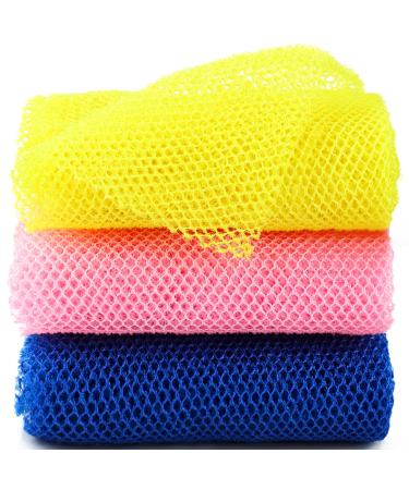 3 Pieces African Net Sponge Long Net Bath Sponge Exfoliating Shower Body Scrubber Back Scrubber Skin Smoother Body Exfoliating Cloth Nylon Bathing Scrubber for Men Women for Daily Use