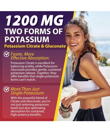 Potassium Citrate and Potassium Gluconate Supplement, 1200mg Two Forms of Potassium Gummies, w/Magnesium, Omega-3, Calcium, Vitamin D3 K2 B12 E B6, Folate for M , Nerves, Health Bones, 120Cts 60 Count (Pack of 2) - Buy Online on GoSupps.com