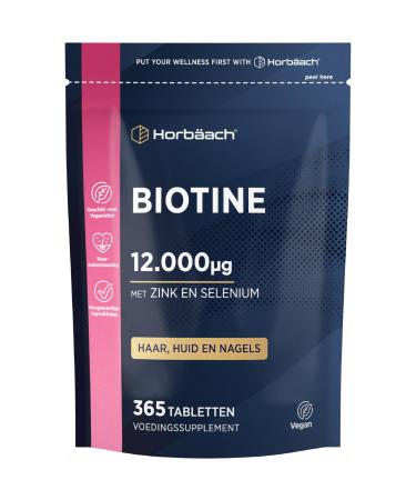 Horbaach Biotin Zinc Selenium 12000 mcg Biotin Zinc Selen for Hair Growth 4 Month Supply 365 Vegan Tablets Hair Skin & Nail Supplement with Vitamin B7 Horbach