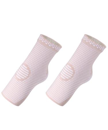 VOCOSTE Pair Ankle Compression Sleeve Socks Unisex Ankle Brace Achilles Tendon Support Beige M Size M Beige White