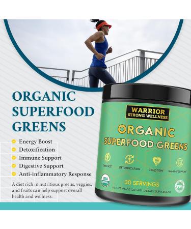 Warrior Strong Wellness Certified Organic Greens Powder - 30 Servings - Green Superfood Powder Energy Boost Detox Drink Fruit and Vegetable Powder Apple Cider Vinegar Green Tea Extract - Buy Online on GoSupps.com