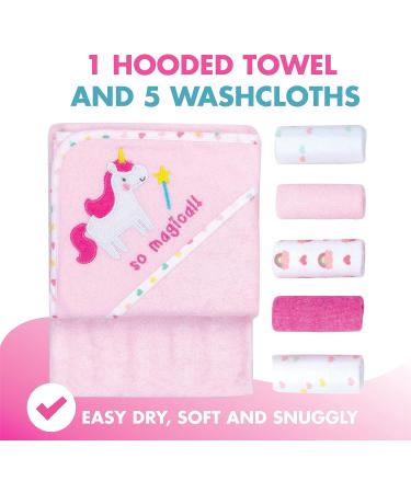 Mother's Choice Hooded Baby Towel Set with 5 Face Cloths | Lightweight & Absorbent | Unicorn Design | 75x75cm - Buy Online on GoSupps.com