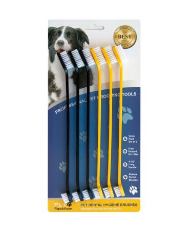 Pet Republique Dog Toothbrush Set of 6  Dual Headed Dental Hygiene Brushes for Small to Large Dogs, Cats, and Most Pets Handle Toothbrushes Dual-Headed 6 Count