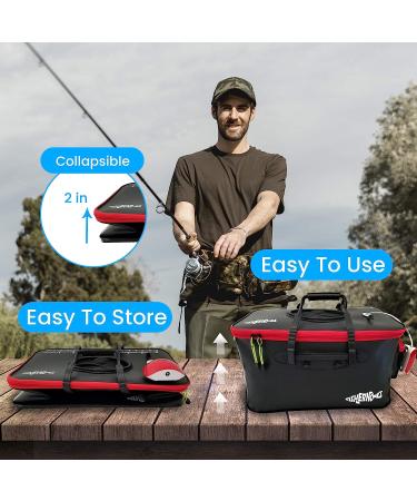 Fishernomics Collapsible Fishing Bucket Livewell | Large Live Fish & Bait Container with USB Rechargeable Oxygen Pump - Black/Red - Buy Online on GoSupps.com