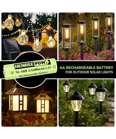 Henreepow 12-Pack Rechargeable AA Solar Batteries - Ni-Mh 1.2V 600mAh Pre-Charged for Garden & Landscape Lights - Buy Online on GoSupps.com