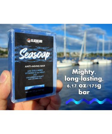 BLACKBEARD Anti-Aging Bar Soap for Men | Natural Face & Body Cleansing Soap with Collagen Kelp & Vitamin E | Hydrating Luxury Skin Protection | 1 Pack - Buy Online on GoSupps.com