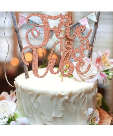 Five is a Vibe Cake Topper - Groovy 5th Birthday Party Decoration - Flower Rainbow Cake Decor for Girl Hippie Retro Disco Groovy 5 Years Old Birthday Party Decoration Supplies - Rose Gold Glitter - Buy Online on GoSupps.com