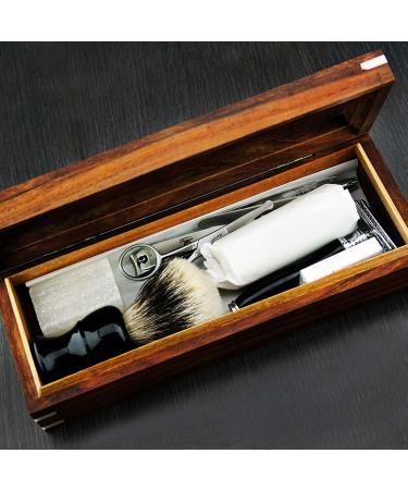 9-Part Classic Silver Tip Shaving Set in Antique Wooden Box | Hair Brush Foam Scissors & More - International Shipping Available - Buy Online on GoSupps.com