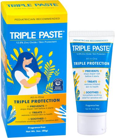 Triple Paste Diaper Rash Cream for Baby Zinc Oxide Ointment Treats Hypoallergenic Formula with Soothing Botanicals - 3 oz - Buy Online on GoSupps.com