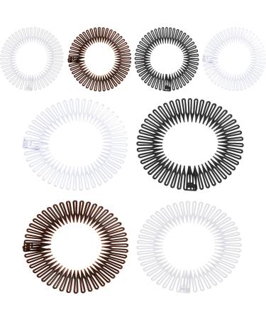20 Pcs Full Circular Stretch Comb Flexible Circle Comb Circular Plastic Headband with Teeth 90s Hair Accessories Hairband Holder for Women Girls Yoga Sports (Black  Coffee  Clear  White) Clear Classic Colors White Coffee