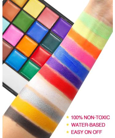 Lictin 18 Color Rainbow Face and Body Painting Kit | Safe & Non-Toxic Water-Based Paint | Halloween Christmas Cosplay Makeup Set with Brushes - Buy Online on GoSupps.com