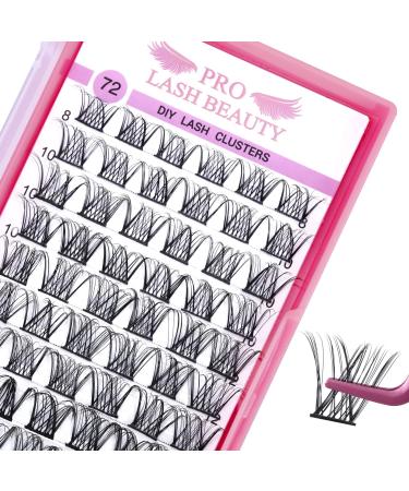 Cluster Lashes 72 Pcs Lash Clusters DIY Eyelash Extension Individual Lashes Into You-02 D-8-16 mix Thin Band Easy to Apply at home Lashes 8-16 mix Into You-02