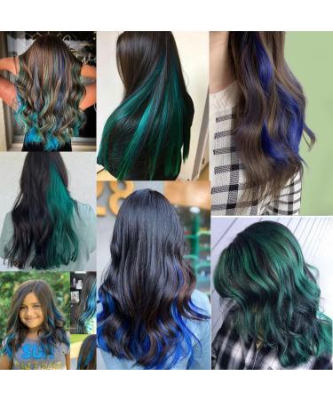Shop 21-Inch Shkjchp Colored Clip-In Hair Extensions - Vibrant Blue & Dark Turquoise Highlights for Girls | 12PCS Party Hair Accessories - Buy Online on GoSupps.com