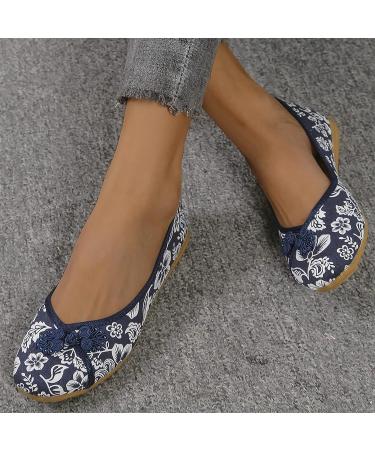 Womens Cotton and Linen Embroidered Floral Wedge Sandals - Blue - Size 8 | 2023 Ethnic Style Cloth Shoes - Buy Online on GoSupps.com