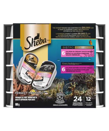 Sheba Perfect Portions Adult Wet Cat Food Bistro Cuts in Gravy Salmon in Creamy Sauce Entr e and Gravy Indulgence Salmon Entr e in Extra Gravy Variety Pack (12) 75g Trays