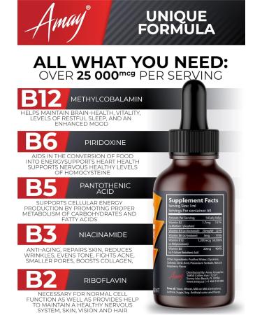 Vegan Liquid Sublingual Vitamin B Complex Drops - Hair Skin & Nails Support - Fast Absorption for Natural Energy Boost - Immune System & Mental Focus - 2 Fl Oz - Buy Online on GoSupps.com