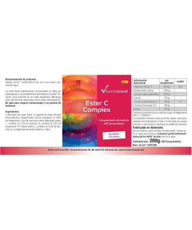 Ester C Complex - avec Bioflavono des et Ac rola - Vitamine C Tamponn e V gan - Boite de 180 comprim s - ! POUR 6 MOIS ! | Vitamintrend  - Buy Online on GoSupps.com