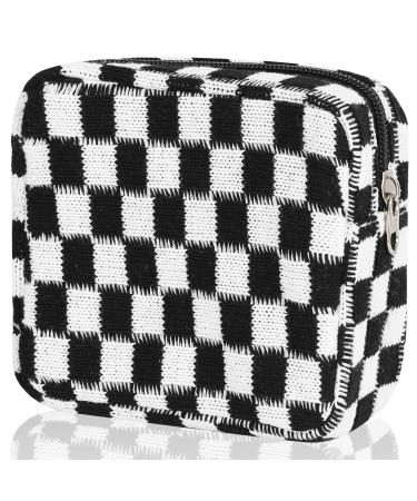 CekPo Sanitary Napkin Storage Bag Menstrual Pad Zipper Bag Checkered Portable Period Bag Panty Liners Tampon Storage Pouch for Teen Girls Women Ladies Daily Use Storage Purse Travel Black