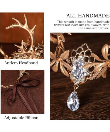 MOSTORY Handmade Gold Fairy Leaf Headpiece Golden Antler Elf Crown Woodland Forest Elven Circlet Celtic Cosplay Hair Accessories for Women Womens Maternity Shoot Wedding Bridal Rave Party Proms - Buy Online on GoSupps.com