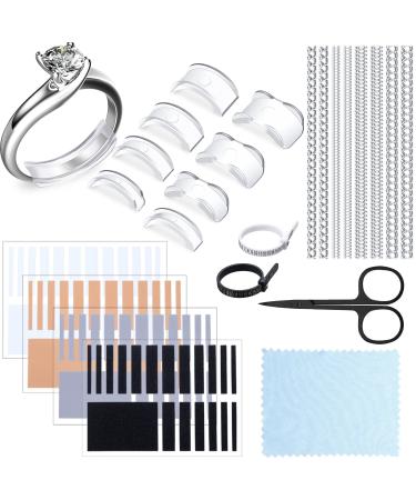 Hicarer Invisible Ring Sizer Adjuster Ring Spacer Ring Guards Ring Sizer Loose Ring Size Reducer with Ring Gauge Measuring Tool Jewelry Polishing Cloth and Scissors for Man and Woman Rings (96 Pieces)