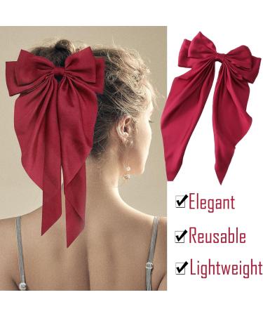 Red Hair Bow Hair Clip Red Ribbon for Hair Clip Large Silky Satin Ribbon Bow Hairpins Bows Hair Barrettes Fastener French Hair Bows with Long Ribbon Hair Accessories For Girls Women - Buy Online on GoSupps.com