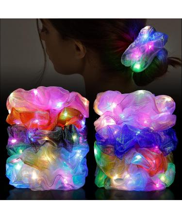 10Pcs LED Light Hair Scrunchies - Glow in the Dark Hair Ties for Women - Mermaid Party Favors - Neon Accessories for Festivals - Buy Online on GoSupps.com