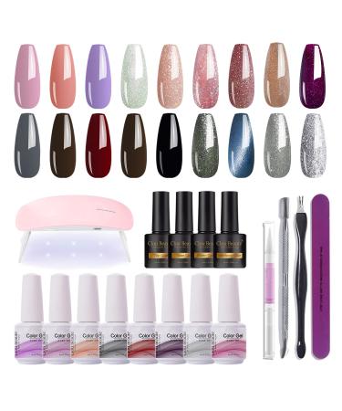 Clou Beaute 8ml 18 Colors Gel Nail Polish Set Dream Aurora Collection With Nail Lamp Base Top Gel Matte Top Reinforce Gel Cat Eye Soak Off UV LED Nail Gel Polish Art Varnish Gift Box Set Pack of 27PCS Gel Polish Set Starter Kit S22-06 CB-S22-06