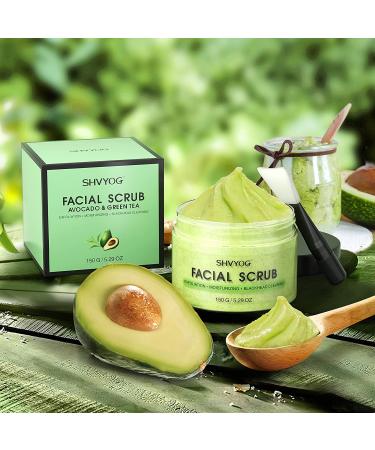 SHVYOG Organic Avocado & Green Tea Facial Scrub with Brush | Exfoliating Face Wash for Acne, Blackheads, Large Pores and Oil | Moisturizing Green Tea Scrub - Buy Online on GoSupps.com