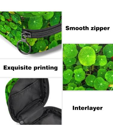 Shop Clover Lucky Green Floral Sanitary Napkin Bag - Portable Menstrual Cup Pocket with Zipper for Women & Teens - International Shipping Available - Buy Online on GoSupps.com
