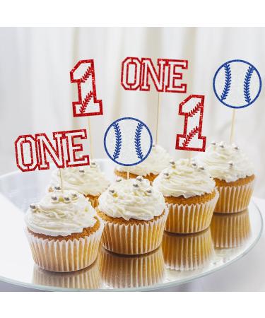 Gyufise 24Pcs Baseball 1st Birthday Cupcake Toppers Glitter First Birthday Baseball One Cupcake Picks Decorations for Baseball Sports Theme Baby Shower 1st Birthday Party Supplies Red D Red-24pcs - Buy Online on GoSupps.com