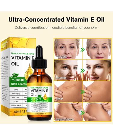  Tiuedu 60ml ultra-pure vitamin E body oil for skin face and scars deeply nourishes fights wrinkles and aging improves firmness and elasticity - Buy Online on GoSupps.com