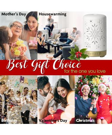 Earnest Living Eile Oil Diffuser - White Ceramic 100ml Aromatherapy Humidifier with Timer & Auto Shut-Off | Perfect for Home & Office | Christmas Snowflake Design - Buy Online on GoSupps.com