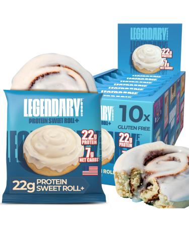 Legendary Foods Cinnamon Roll 22g Protein Bars Gluten-Free Low Carb Meal Option Sweet Zero Sugar Snack Keto-Friendly 10-Pack High Protein Pre- or Post-Workout Nutrition Bars Cinnamon Roll 10