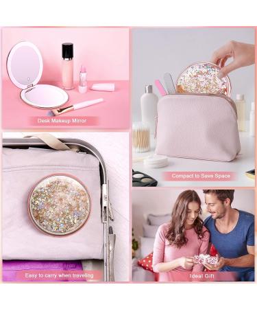 B Beauty Planet 25X Magnifying Mirror with Dimmable Light | Travel Makeup Mirror with Liquid Bling Quicksand Design | Portable Folding Mirror for Handbag | USB Charging - Buy Online on GoSupps.com