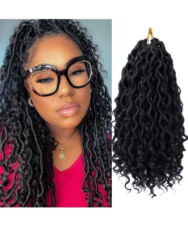 Goddess Locs Crochet Hair 10 Inch 7 Packs River Locs Short Curly Faux Locs Crochet Hair for Women Pre Looped Crochet Braids with Curly Hair Boho Hippie Locs Synthetic Hair Extensions (1B) 10 Inch (Pack of 7) 1B