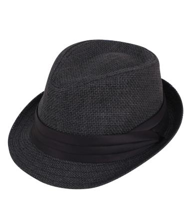 Verabella Women Summer Short Brim Straw Fedora Sun Hat Black Small-Medium