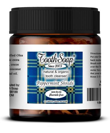 Peppermint Shreds 4 oz All Natural Fluoride-Free Tooth & Gum Cleaner Enhanced with Organic Coconut & Extra Virgin Olive Oil with Essential Oils (Peppermint Shreds)