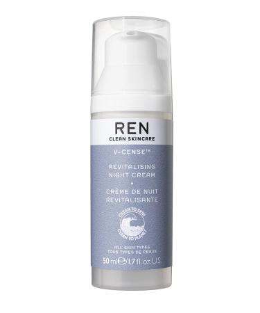 REN Clean Skincare - V-Cense Revitalising Night Cream - Overnight Anti-Aging Cream - Night Hydrating Cream for Face & Neck - Over Night Treatment Cream - Clean Skin Care Products  1.7 Fl Oz