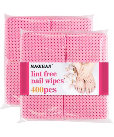 400 Lint Free Nail Wipes - Pink Nail Polish Remover Wipes Lint Free Nail Wipes Pads for Gel Nails No Lint Nail Glue Wipes Eyelash Extensions Toallitas Para U as Sin Pelusa Nail Supplies