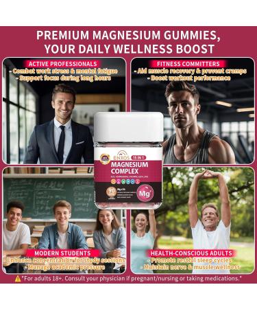 15-in-1 Magnesium Complex Gummies 350 mg/Serv with Ashwagandha Root Vitamin D3 L-Theanine Zinc Gluconate CoQ10 Stress Relief Glycinate Gummy Sugar Free Chews Supplement for Adults Sleep (Raspberry) - Buy Online on GoSupps.com