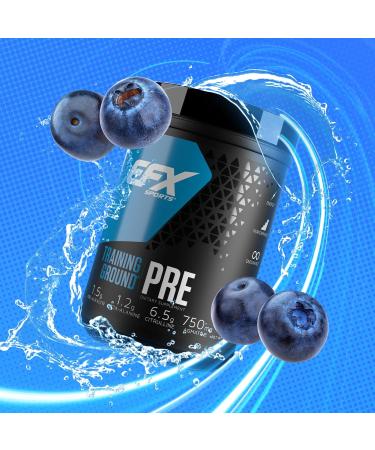 EFX Sports Training Ground Pre Workout Powder | Energy & Muscle Pumps | with Hydromax Glycerol Citrulline Beta Alanine | 300mg Caffeine | 20 Servings (Blueberry) - Buy Online on GoSupps.com