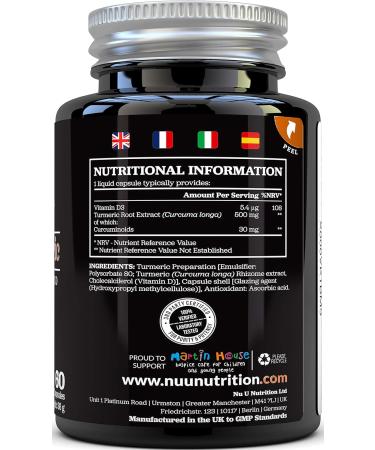 High Strength Liquid Turmeric Curcumin Capsules with Vitamin D | 185x More Bioavailability NovaSOL Curcumin | Vegetarian Premium Formula Made in UK - Buy Online on GoSupps.com