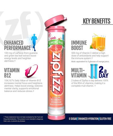 Zipfizz Healthy Sports Energy Mix - Vitamin B12 Pink Grapefruit - 20 Tubes (0.39 oz each) - Buy Online on GoSupps.com