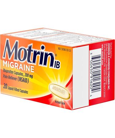 Motrin IB Migraine Liquid Gel Caps 20 Ct Ibuprofen 200mg for Migraine Relief - Buy Online on GoSupps.com