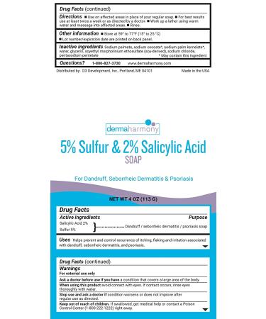 DermaHarmony 5% Sulfur 2% Salicylic Acid Bar Soap 4 oz - For Seborrheic Dermatitis, Dandruff, Psoriasis - 4 Ounce (Pack of 1) - Buy Online on GoSupps.com