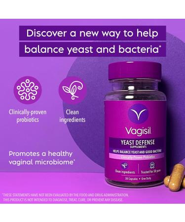 Vagisil Yeast Defense Supplements - Balance Yeast & Good Bacteria Probiotics for Healthy Vaginal Microbiome 30 Clean Ingredients Capsules - Buy Online on GoSupps.com
