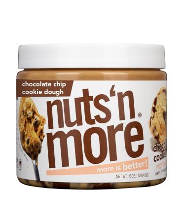 Nuts N More Chocolate Chip Cookie Dough Peanut Butter Spread, Added Protein All Natural Snack, Low Carb, Low Sugar, Gluten Free, Non-GMO, High Protein Flavored Nut Butter (15 oz Jar)