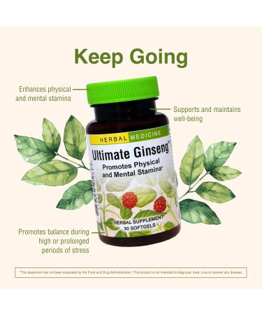 Herbs Etc. Ultimate Ginseng Softgels - Support Continuous Physical Activity - Aids Brain Health - Supports Daily Stamina for Physical & Intellectual Activity - Gluten-Free - 30 Softgels (30 Servings) - Buy Online on GoSupps.com